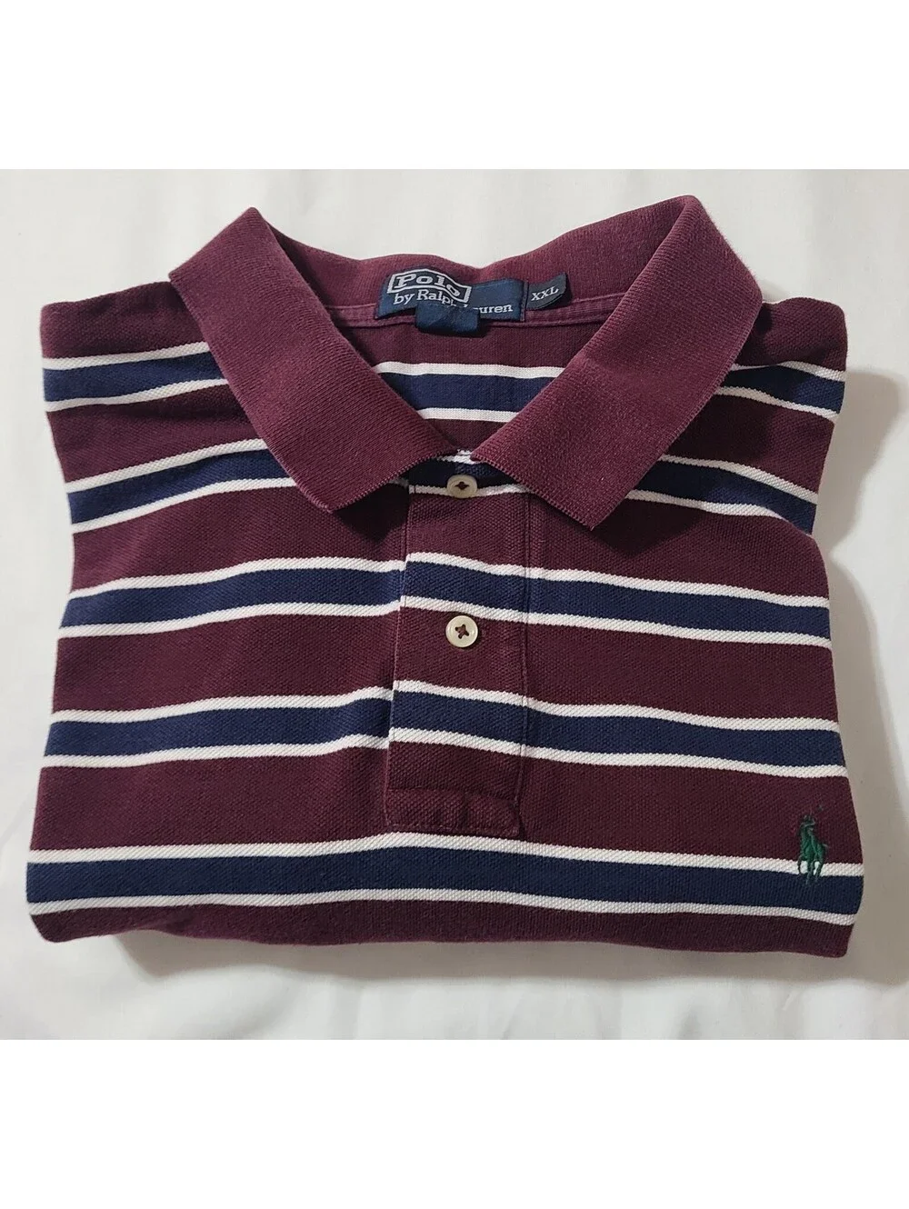 Ralph Lauren Polo SS Shirt  Mens Size 2XL Maroon Navy Striped  Embroidered Pony